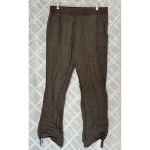 Toad&Co Linen Pants Womens L Brown Gray Ruched Elastic Waist Lightweight